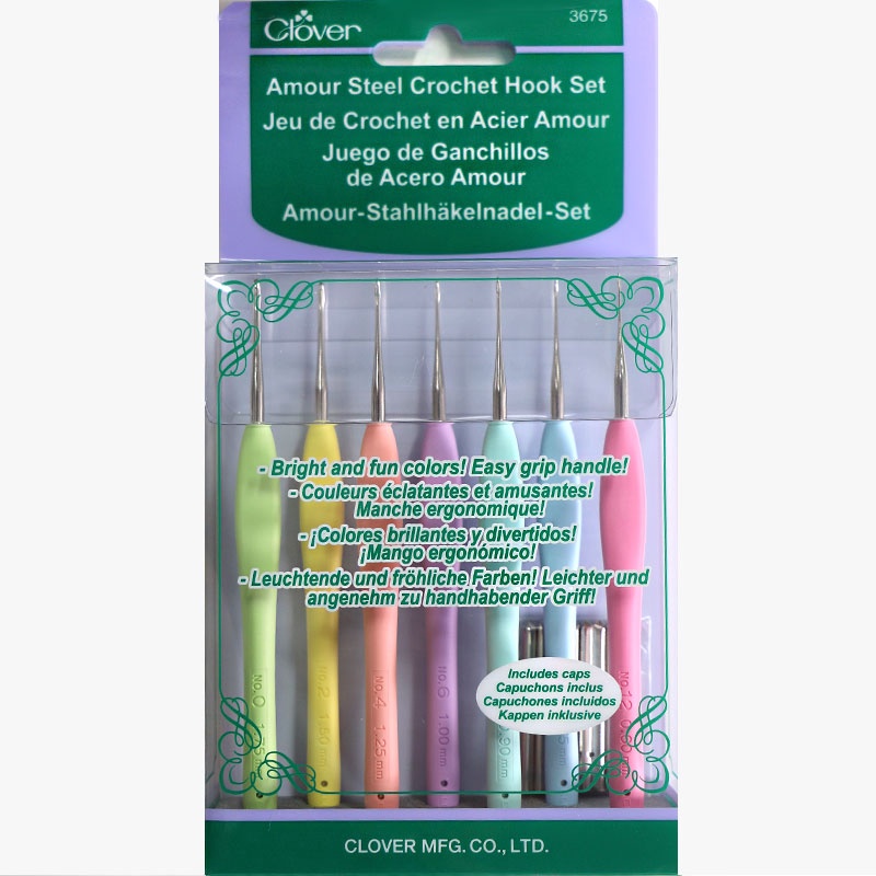 Clover Amour Steel Crochet Hook Set Comfort Easy Grip