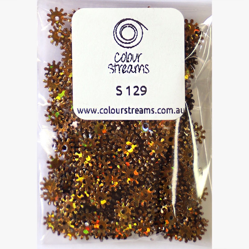 Colour Streams Sequin Star Burst S129 Brown Cogs with Red and Gold lights