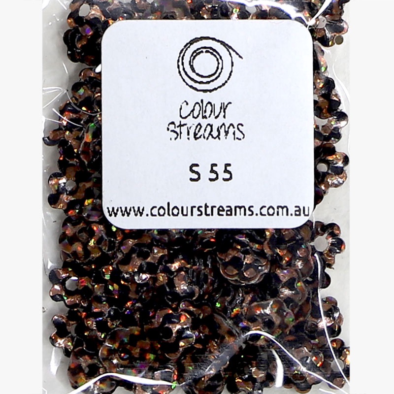 Colour Streams Sequins  Flower S55 Black & Tan Check with Burnt Orange Lights