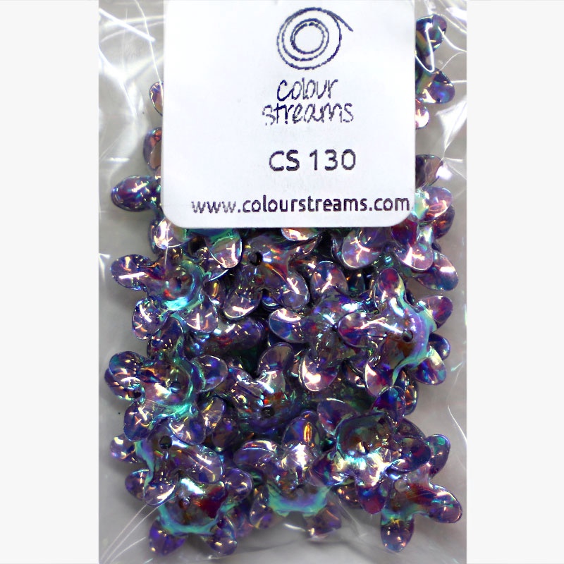 Colour Streams sequins CS130 14mm flower - silver with mauve & Green