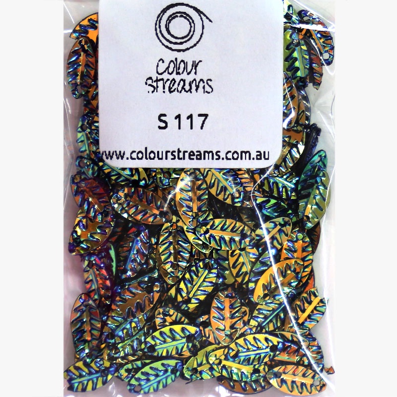 Colour Streams Sequins Leaf S117 Blue Green with Gold Lights