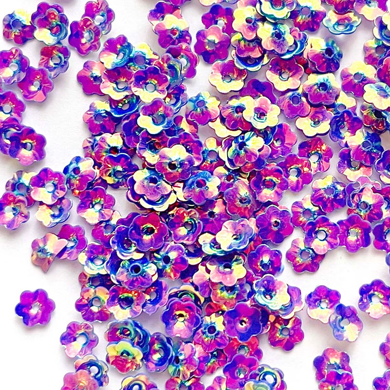 Colour Streams Sequins S297 6mm  Flower Pink with Gold and Green Lights