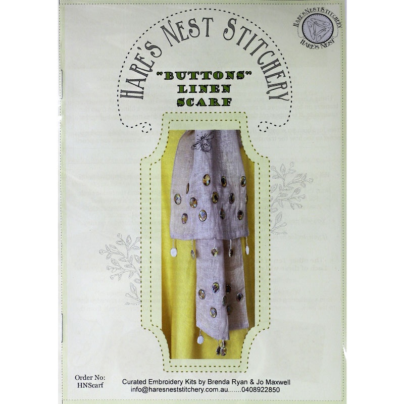 Hare's Nest Stitchery Buttons Linen Scarf