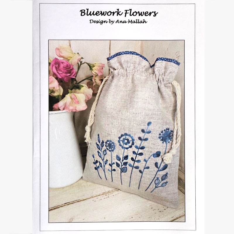 Ana Mallah Flowers Drawstring Bag Pattern Blue