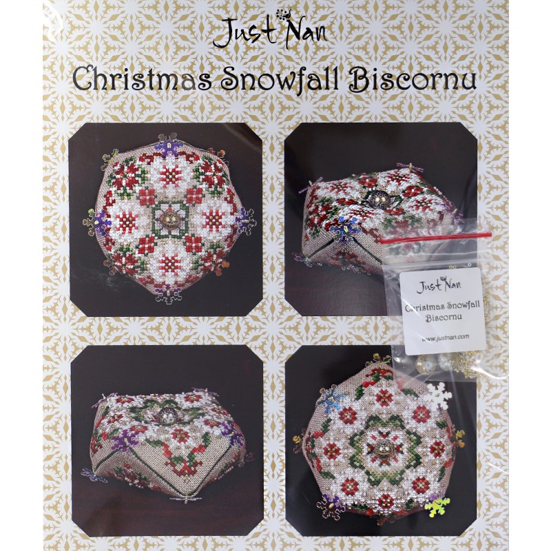 Just Nan Christmas Snowfall Biscornu Cross Stitch