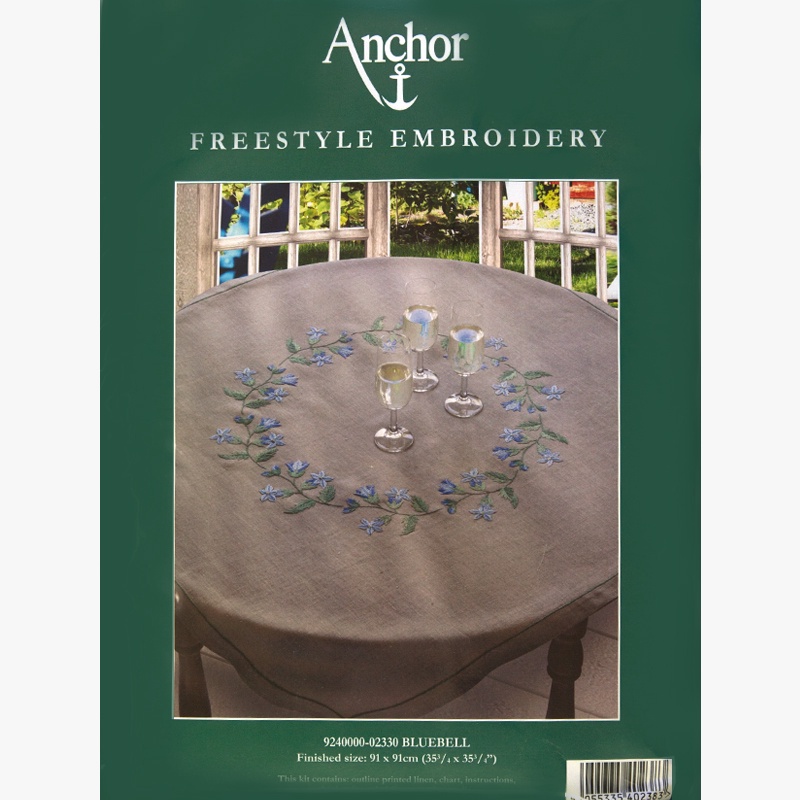 Anchor Freestyle Embroidered Tablecloth on Linen Bluebells