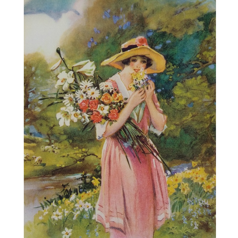 Kacoonda Silk Print Woman with Bouquet