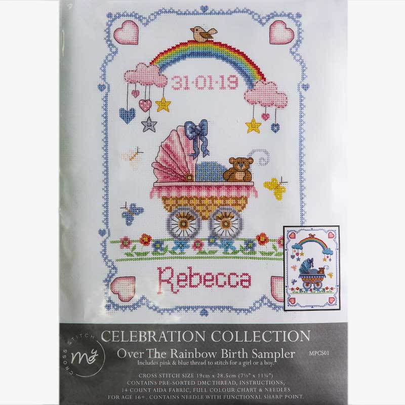 My Cross Stitch Over The Rainbow Birth Sampler