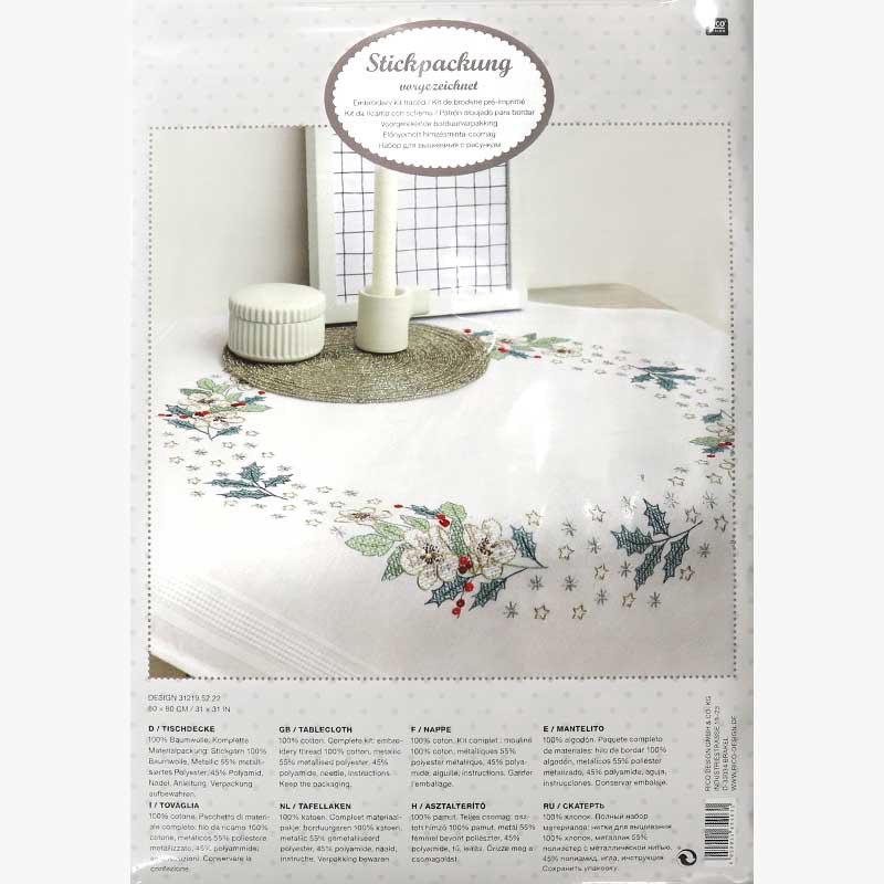 Rico 31219.52.22 Christmas Rose Tablecloth Kit 80x80cm
