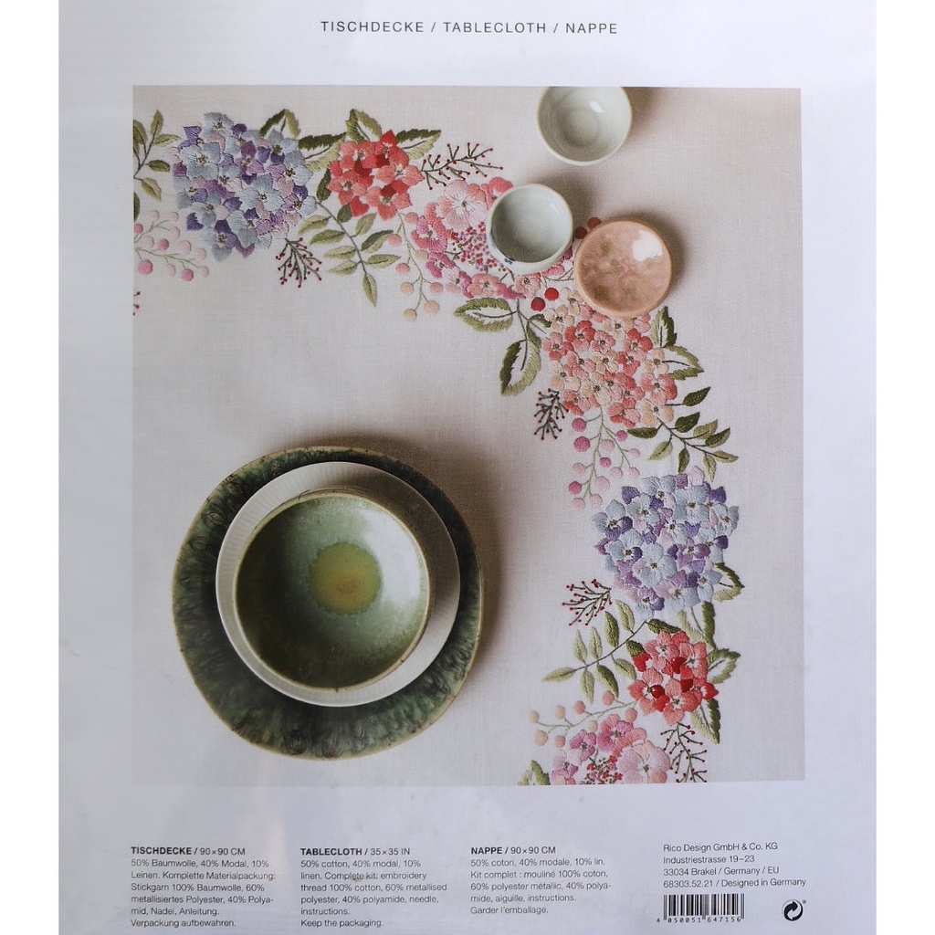Rico 68303.52.21 Hydrangea Tablecloth Kit 95cm x 95cm