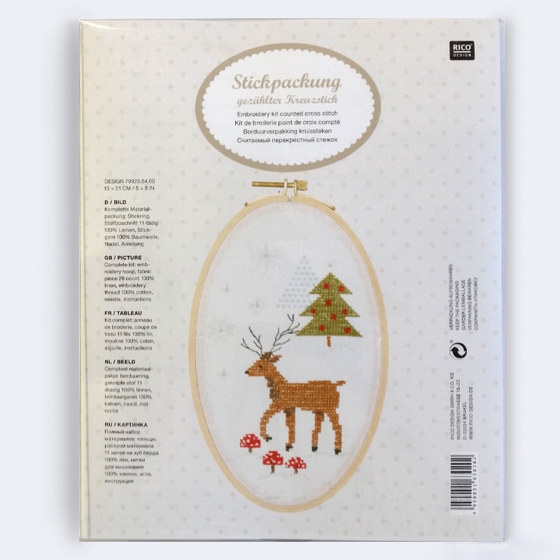 Rico 79923.54.00 Deer Cross Stitch Kit 13x21cm