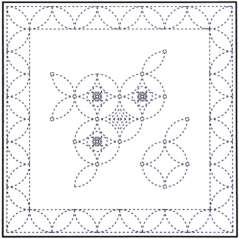 Sashiko Printed Cloth White Buds and Border