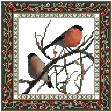 [birdtapestrycrossstitchpattern-bullfinch] Chatelaine ONL110 Bird Tapestry 1 / Bullfinch Cross Stitch Pattern