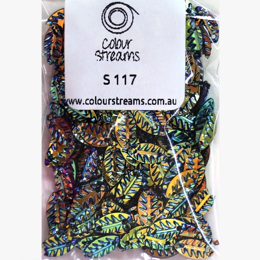 [colour-streams--sequins-leaf-s117-blue-green-with-gold-lights] Colour Streams Sequins Leaf S117 Blue Green with Gold Lights