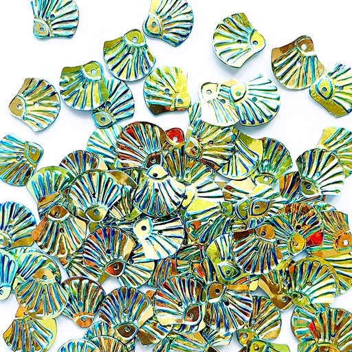[colour-streams-sequins-shell-13mm-gold-with-blue-and-green-lights] Colour Streams Sequins Shell S244 13mm Gold with Blue and Green lights