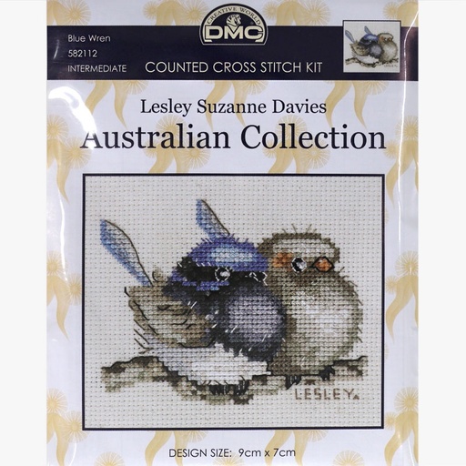 [australian-collection-blue-wren-cross-stitch-kit] DMC Lesley Suzanne Davies Australian Collection Blue Wren Cross Stitch Kit