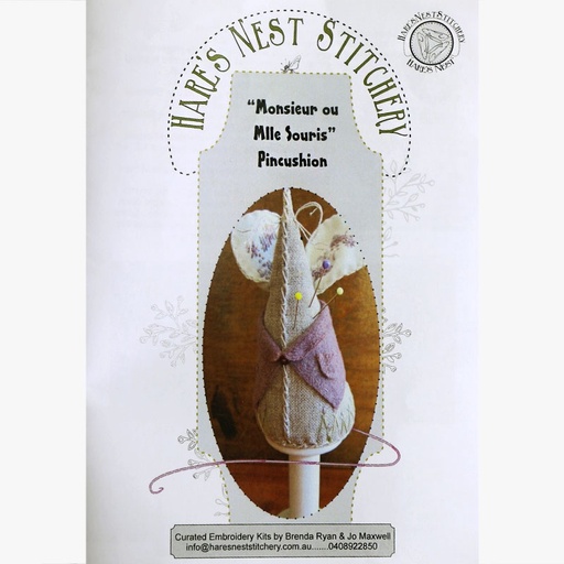 [haresnestmissmrmousepincushionkit] Hare's Nest Stitchery Miss/Mr Mouse Pincushion Kit