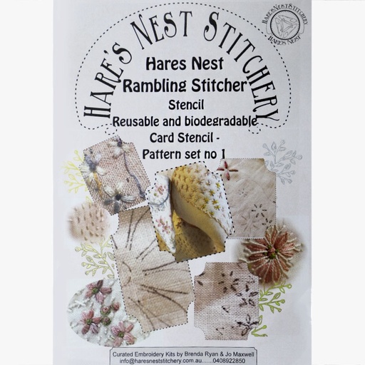 [hares-nest-stitchery-rambling-stitch-floral-stencil--scraps] Hare's Nest Stitchery Rambling Stitch Floral Stencil & Scraps 2022