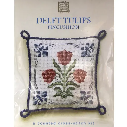 [heritage-craft-pincushion-delft-tulips] Textile Heritage Pincushion Kit Delft Tulips