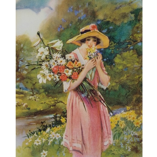 [kacoondasilkprintwomanwithbouquet] Kacoonda Silk Print Woman with Bouquet