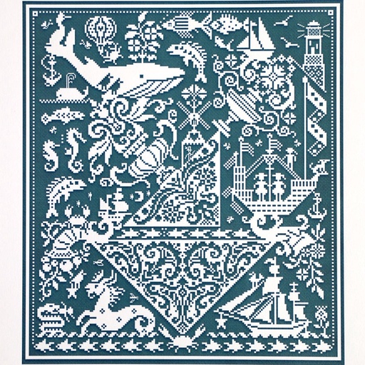 [long-dog-sampler-fish-n-ships-cross-stitch-pattern] Long Dog Samplers Fish 'n' Ships
