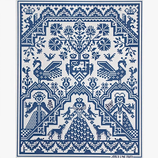 [long-dog-sampler-queen-of-hearts-cross-stitch-pattern] Long Dog Samplers Queen of Hearts