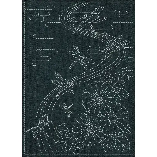 [qh-textiles-sashiko-cloth-twilight-dragonfly] QH Textiles Sashiko Cloth Twilight Dragonfly