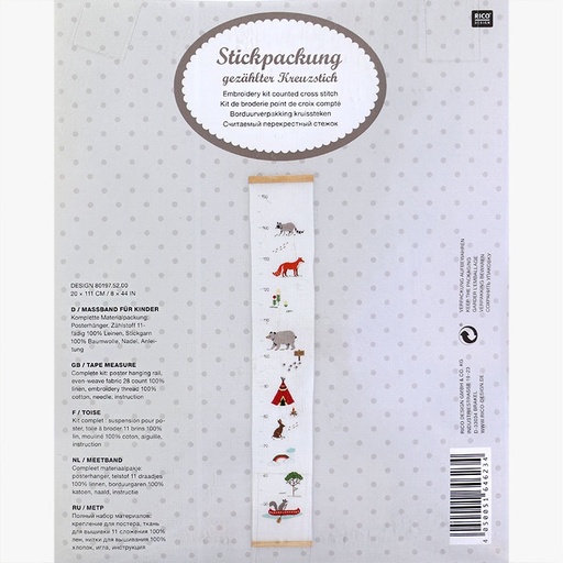 [rico-counted-cross-stitch-kit---woodland-camping--growth-chart] Rico 80317.52.00 Woodland Camping Growth Chart Counted Cross Stitch Kit 20x111cm