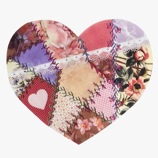 [susan-clarke-large-heart-crazy-patchwork-cushion] Susan Clarke Large Heart Crazy Patchwork Cushion